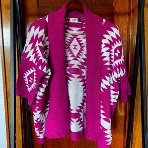 Womens Pink Southwest 3/4 Sleeve Sweater Cardigan - Sz L